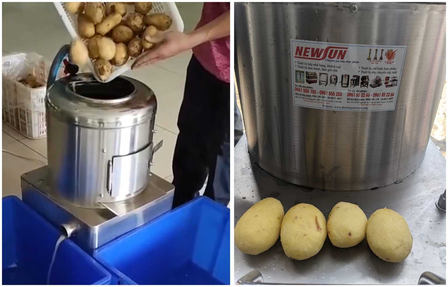 Khoai tây sau khi dùng máy gọt tự động