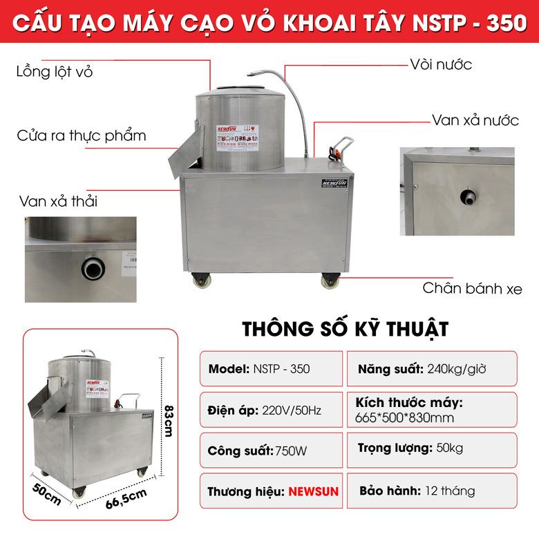 Cấu tạo của máy gọt khoai tây TP-350