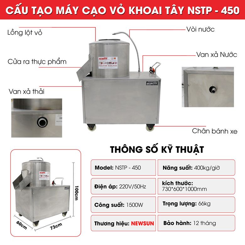 Cấu tạo của máy gọt khoai tây TP-450