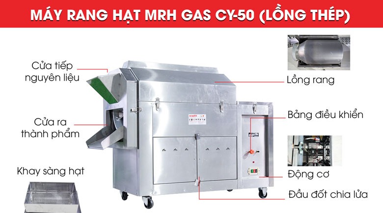 Gợi ý TOP 5 máy rang ngô bán chạy, giá tốt hiện nay máy rang ngô CY-50 gas lồng inox